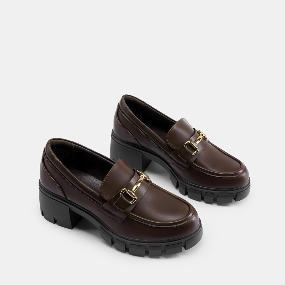 Dream Pairs Women Brown Platform Chunky Heeled Slip On Loafers with Horsebit - Picture 8 of 8